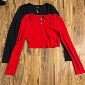 SHEIN Red and Black Fitted Crop Blouses